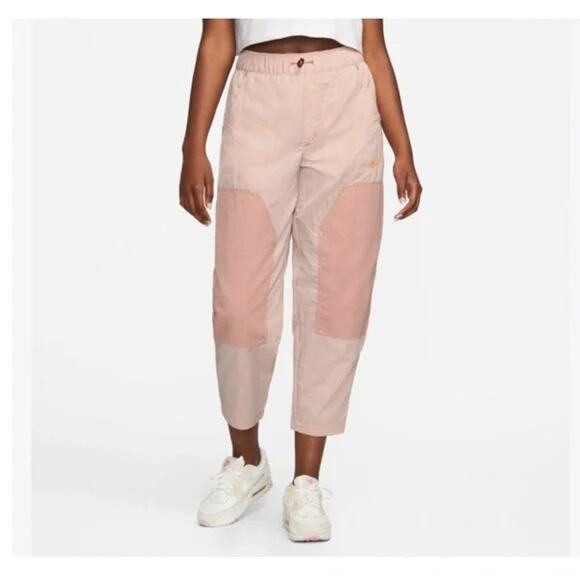 Nike Swoosh Nylon High-Rise Utility Barrel Pants Pink Oxford Rose Size Small - Picture 15 of 15
